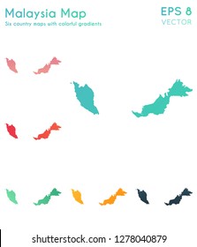 Map of Malaysia with beautiful gradients. Alluring set of Malaysia maps. Bewitching vector illustration.