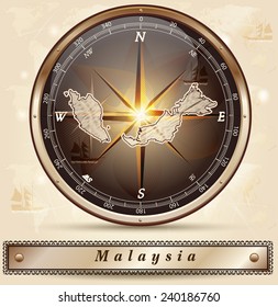 Map of Malaysia with borders in bronze