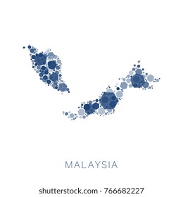 map of malaysia filled with mosaic of hexagons of different sizes and degrees of transparency