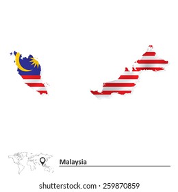 Map of Malaysia with flag - vector illustration