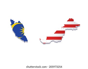 map of malaysia with the image of the national flag