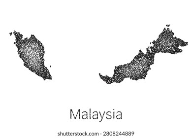 map of Malaysia. monochrome grain gradient texture. old vintage map. hand drawn dots on white background. vector illustration backdrop