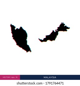 Map of Malaysia in multicolor style on the border vector design template