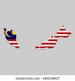 Map of Malaysia with national flag. Vector Illustration