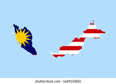 Map of Malaysia on a blue background, Flag of Malaysia on it.