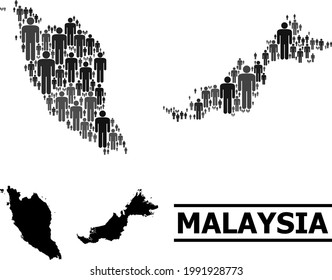 Map of Malaysia for politics promotion. Vector demographics abstraction. Abstraction map of Malaysia constructed of human elements. Demographic concept in dark grey color variations.