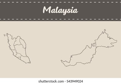 Map of the Malaysia with separable borders, hand drawn vector illustration, sketch