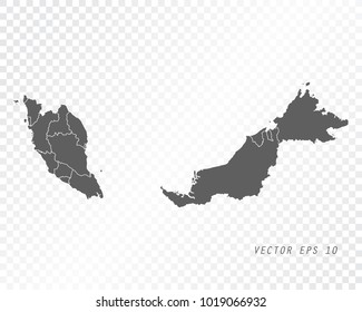 Map of Malaysia , vector illustration on transparent background. Items are placed on separate layers and editable.