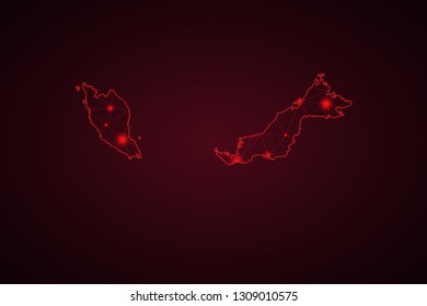 Map of Malaysia. Wire frame 3D mesh polygonal network line, design sphere, dot and structure. communications map of Malaysia. Vector Illustration EPS10. - Vector