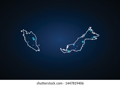 Map of Malaysia. Wire frame 3D mesh polygonal network line, design sphere, dot and structure. communications map of Malaysia. Vector Illustration EPS10.