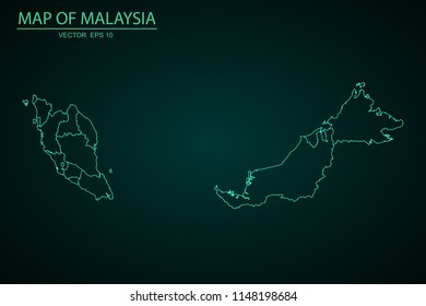 Map of Malaysia,Green map on dark background of map of Malaysia symbol for your web site design map. Vector illustration eps 10.