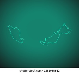 Map of Malaysia,Green map on dark background. Vector illustration eps 10.