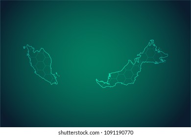 Map of Malaysia-Wire frame 3D mesh polygonal network line, design sphere, dot and structure. Vector illustration eps 10.