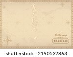 Map of Maldives in the old style, brown graphics in retro fantasy style