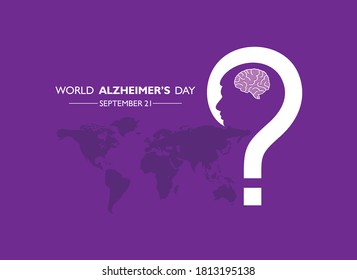 Map and male silhouette with question mark. Vector illustration of World Alzheimer's Day observed on September 21