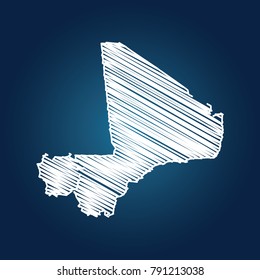 Map of Mali, Drawing map on blackboard of Mali. drawn on chalkboard with scribbled map of Mali can be use for education. vector illustration.