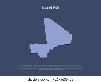  Mapa de Mali, silueta de Vector minimalista en azul suave sobre fondo oscuro