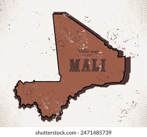 Map of Mali in the old style, brown graphics in retro western style.