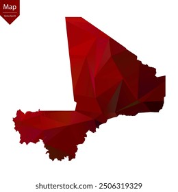 Karte von Mali - Rot Geometrisch Rumpf Dreieckig, Polygonales Design. Vektorgrafik eps 10.