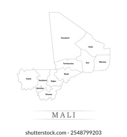 Karte von Mali mit Vertretung der Verwaltungseinheiten