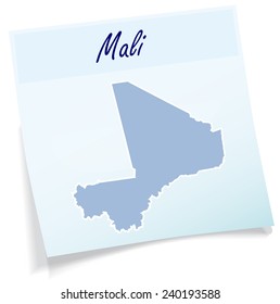 Map of mali as sticky note in blue