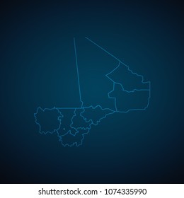 Map Mali-Abstract High Detailed Glow Map on Dark Background for design app, ui,Travel. Vector eps 10.