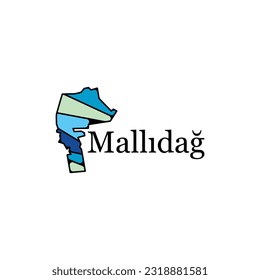 Map of Mallidag on White isolated background, with named regions and travel icons design template