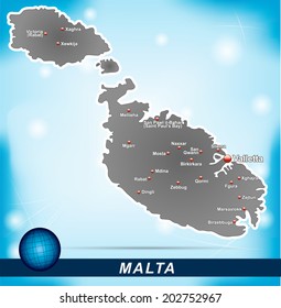 Map of Malta with abstract background in blue