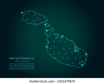Map of malta - Abstract mash line and point scales on dark gradient background. Wire Frame 3D mesh polygonal network line, design sphere, dot and structure. Vector illustration eps 10.