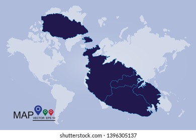 Map of Malta, Blue map of Malta, isolated on white background with clipping path, High Detailed Blue Map of Malta isolated on white background. Vector illustration eps 10. - Vector