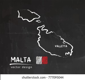 Map of Malta, Chalk sketch vector illustration