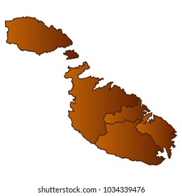 Map of Malta- Map of the city and each border separately. Brown Gold. Vector Illustration eps. 10    
