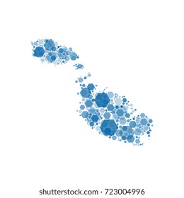 map of malta filled with hexagons of different sizes and degrees of transparency