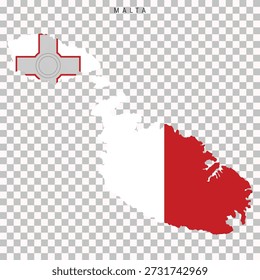 Karte von Malta, gefüllt mit Nationalflaggenfarben und Emblem, einzeln auf transparentem Hintergrund. Insel Land Silhouette für Geografie, Reisen und Infografik-Design.