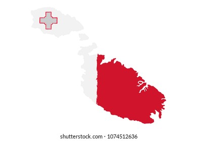 Map of Malta with Flag. Hand Painted with Brush. Vector Illustration.