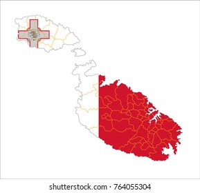 Map Of Malta With Flag Isolated On White Background.