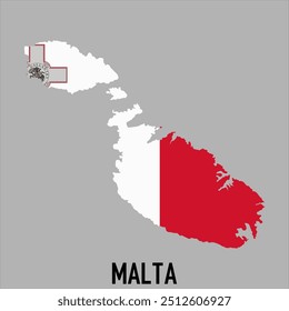 Mapa de Malta con bandera, Ilustración vectorial