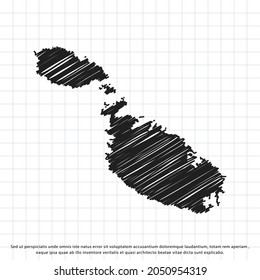 Map of Malta freehand drawing on a sheet of exercise book. Vector illustration.