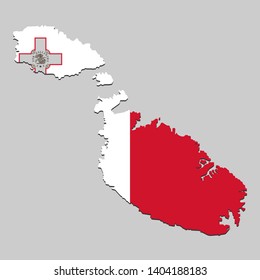 Map of Malta with national flag. Vector Illustration.