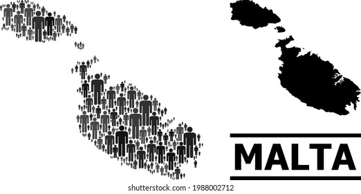 Map Malta for political proclamations  Vector population abstraction  Mosaic map Malta combined population elements  Demographic scheme in dark grey color shades 