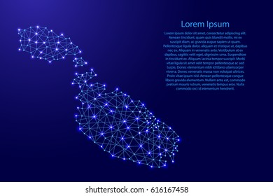 Map of Malta from polygonal blue lines and glowing stars vector illustration
