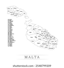 Karte von Malta mit Vertretung der Verwaltungseinheiten