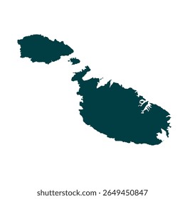 Map of Malta, sign silhouette. World Map Globe. Vector Illustration isolated on white background. Europe continent.