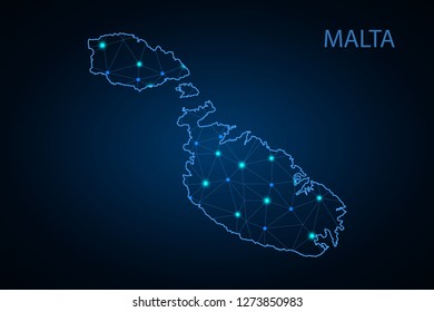 Map of Malta. Wire frame 3D mesh polygonal network line, design sphere, dot and structure. communications map of Malta. Vector Illustration EPS10. - Vector