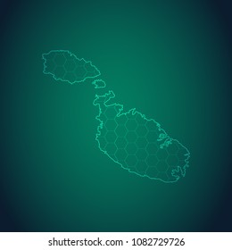 Map of Malta-Wire frame 3D mesh polygonal network line, design sphere, dot and structure. Vector illustration eps 10.