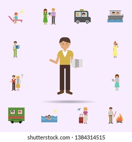 Map, man cartoon icon. Universal set of travel for website design and development, app development