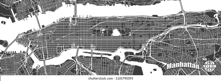 Map of Manhattan with Typography Logo. Very detailled version with bridges and without names. Manhattan logo and Big apple sign grouped seperatly.
