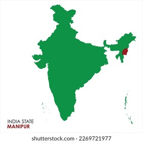 Map of Manipur, Manipur state location in Indian Map, Solid map of India With State Map Manipur.