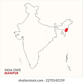 Map of Manipur, Manipur state location in Indian Map, outline map of India With outline State Map Manipur.