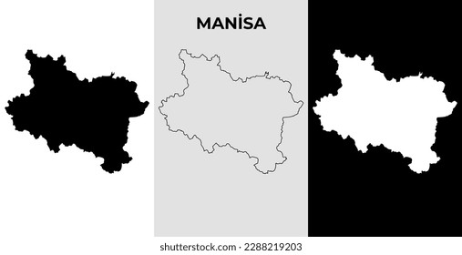 Map of Manisa, Turkey region outline silhouette vector illustration, scribble sketch City of Manisa map